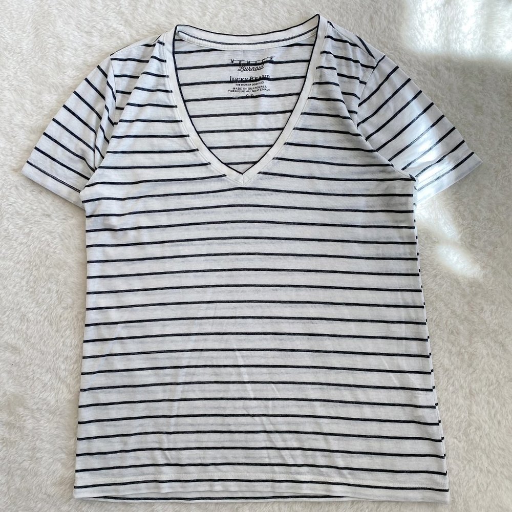 Lucky Brand, NWOT, Venice Burnout Women's Tee, V-Neck, Short Sleeve, Black/White